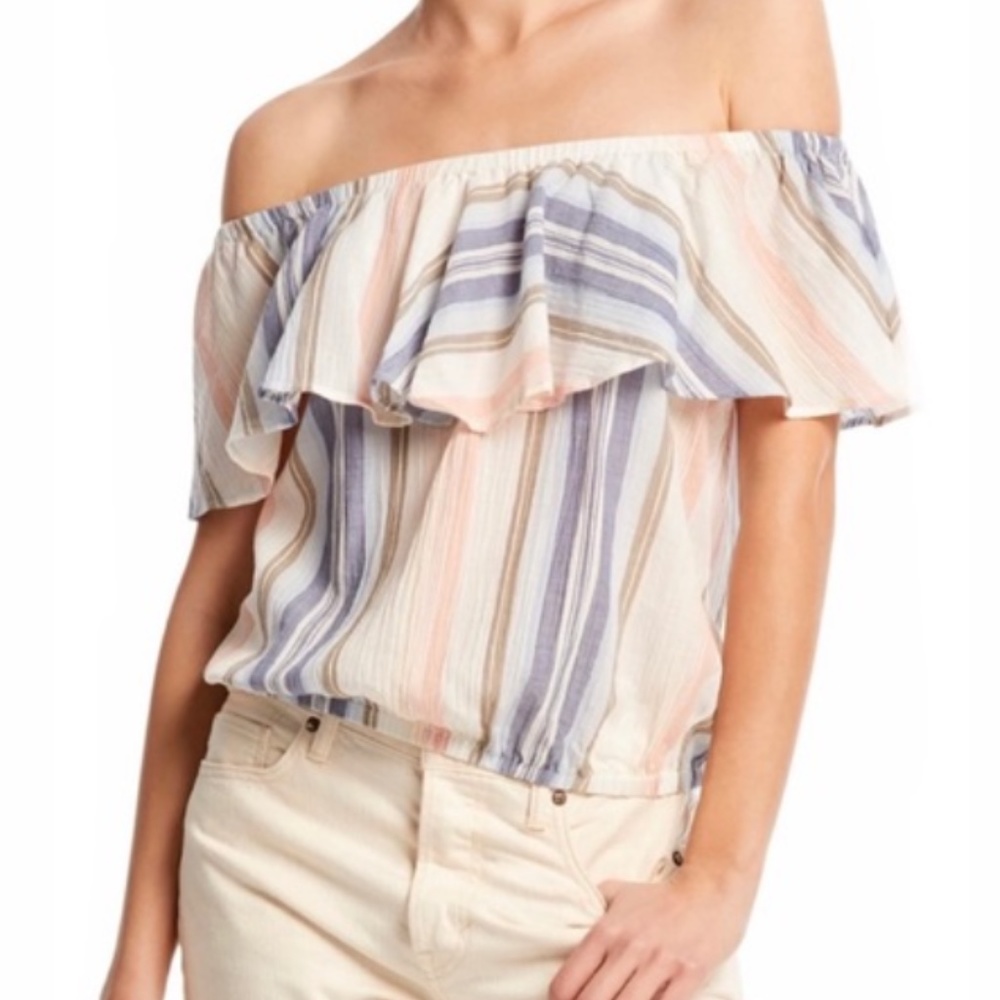 Michael Stars Jordy Off Shoulder Flounce Top L